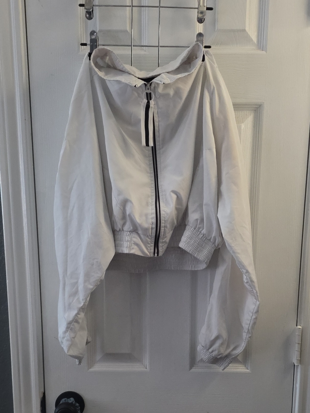 Love Tree White Hooded Bomber Jacket with Contrast Zip Trim